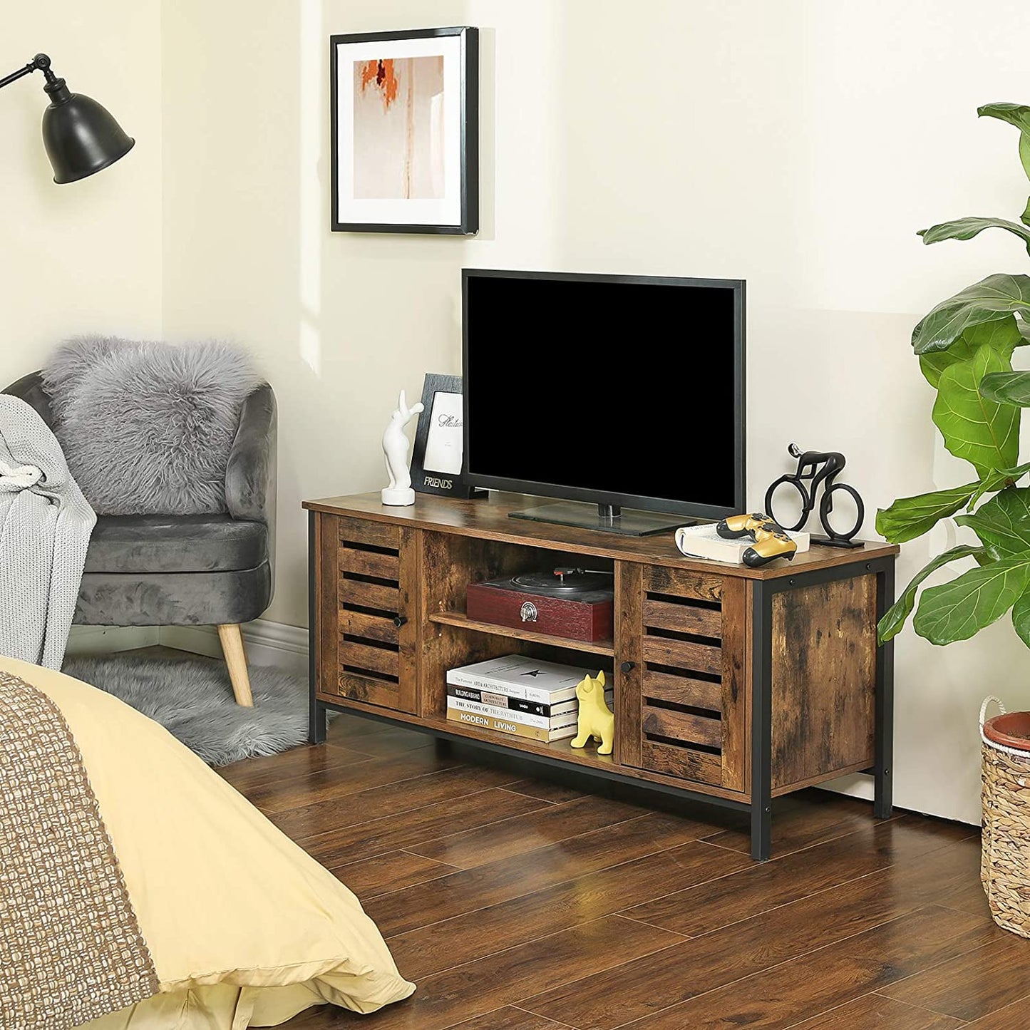 TV Stand TV Console Unit with Shelves Cabinet with Storage Louvered Door