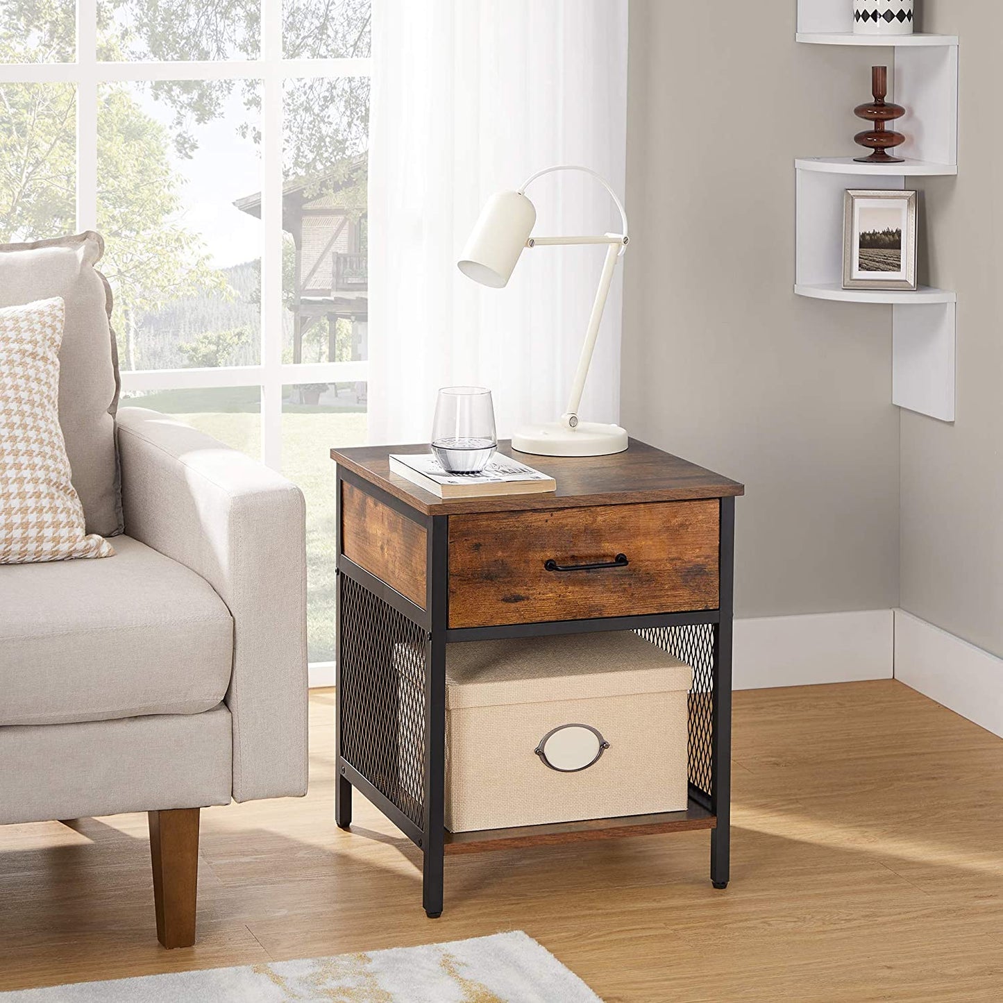 Industrial Style Open Compartment Nightstand