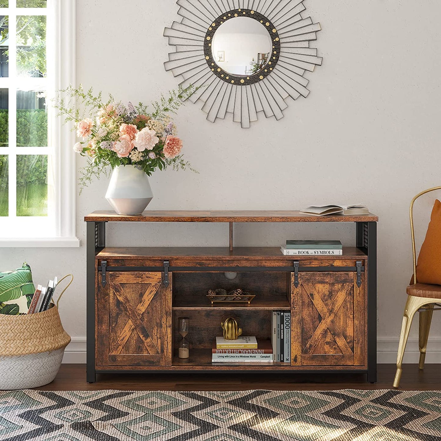 TV Stand Rustic Brown and Black