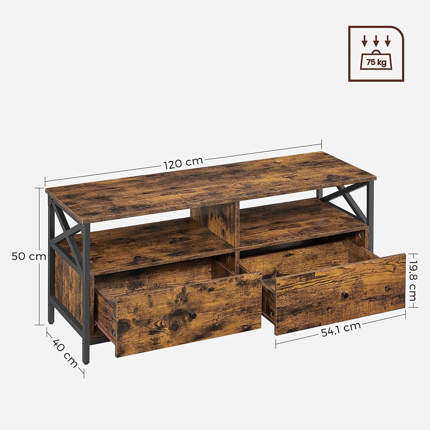 Industrial Style TV Stand with 2 Drawers