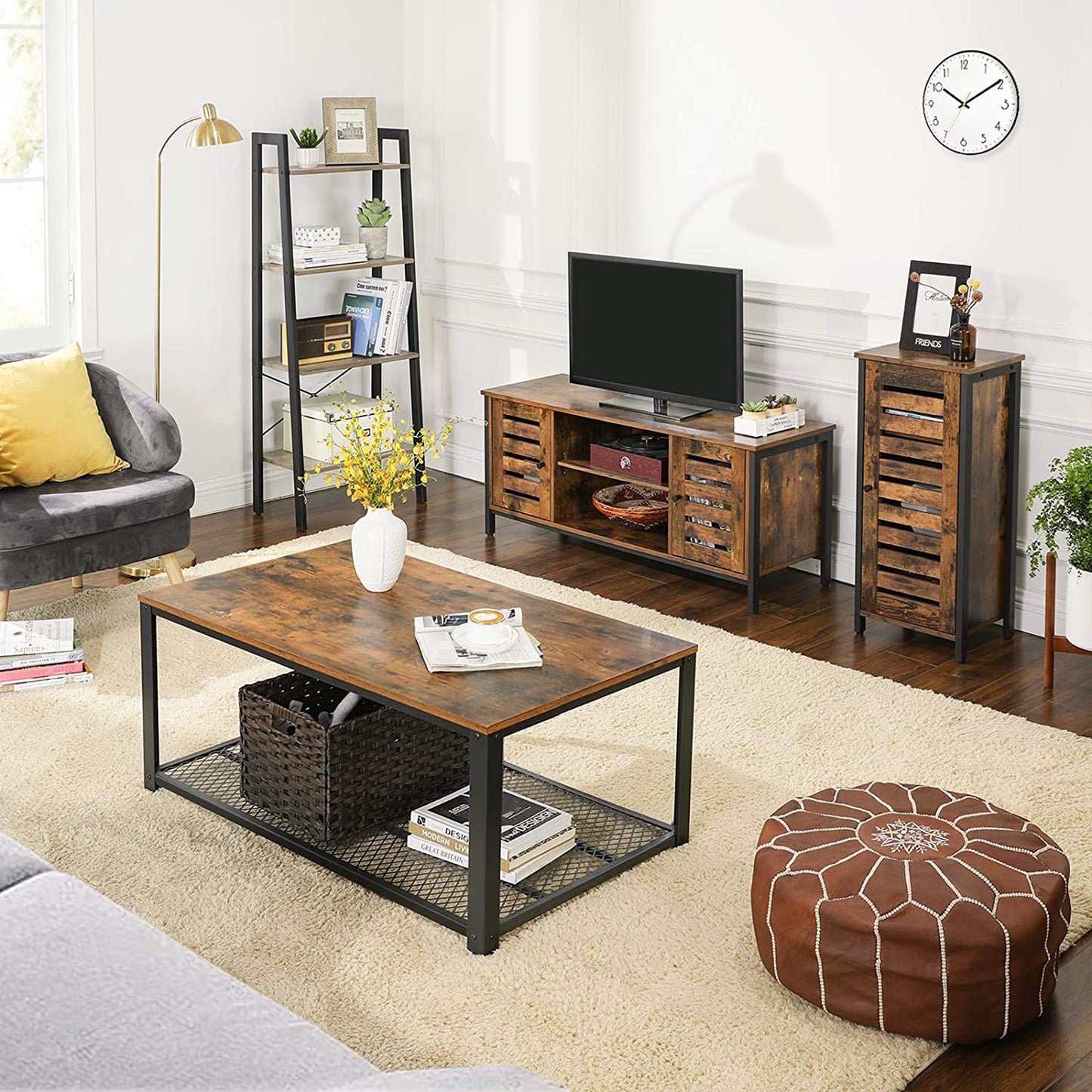 TV Stand TV Console Unit with Shelves Cabinet with Storage Louvered Door