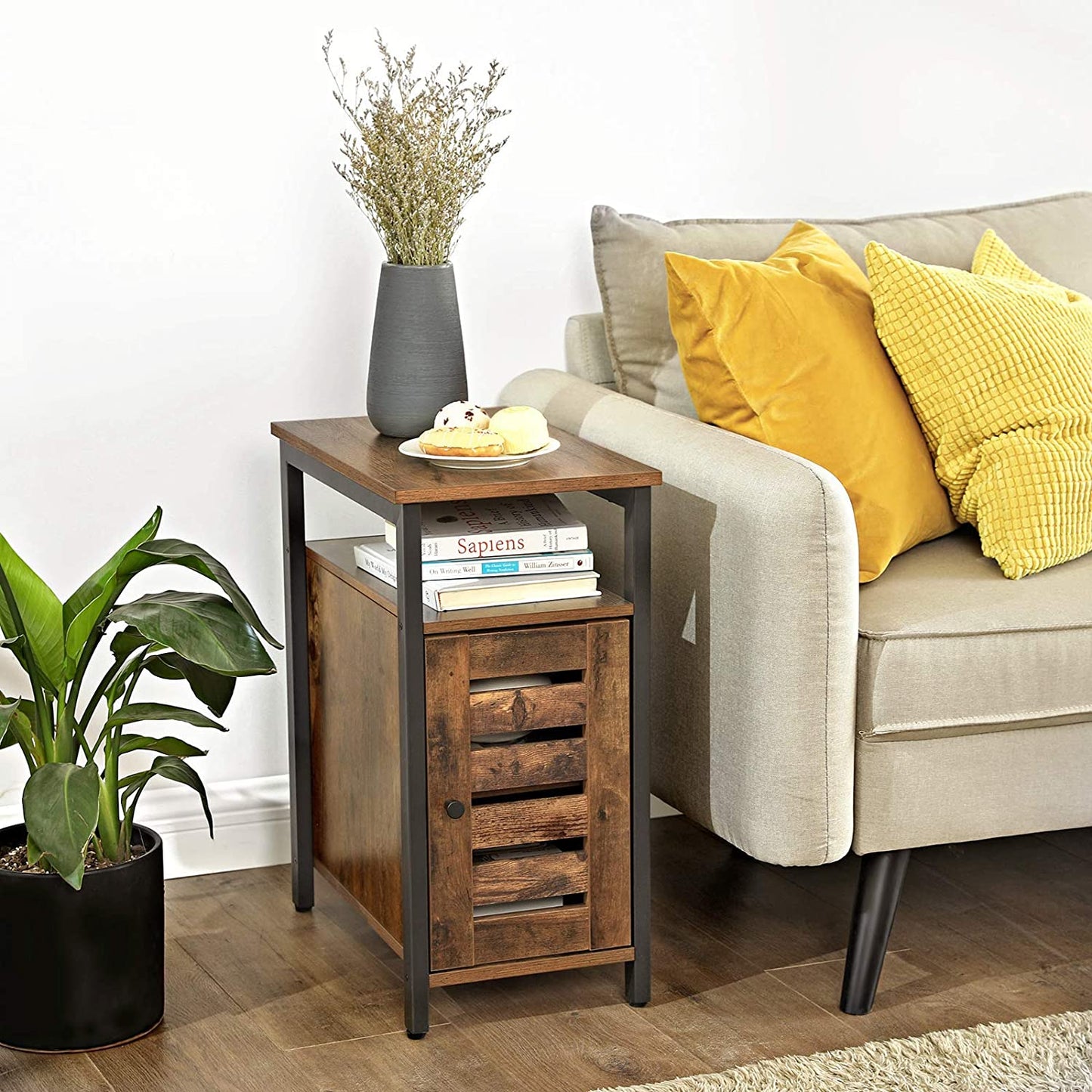 Industrial Style Side Table with Cabinet