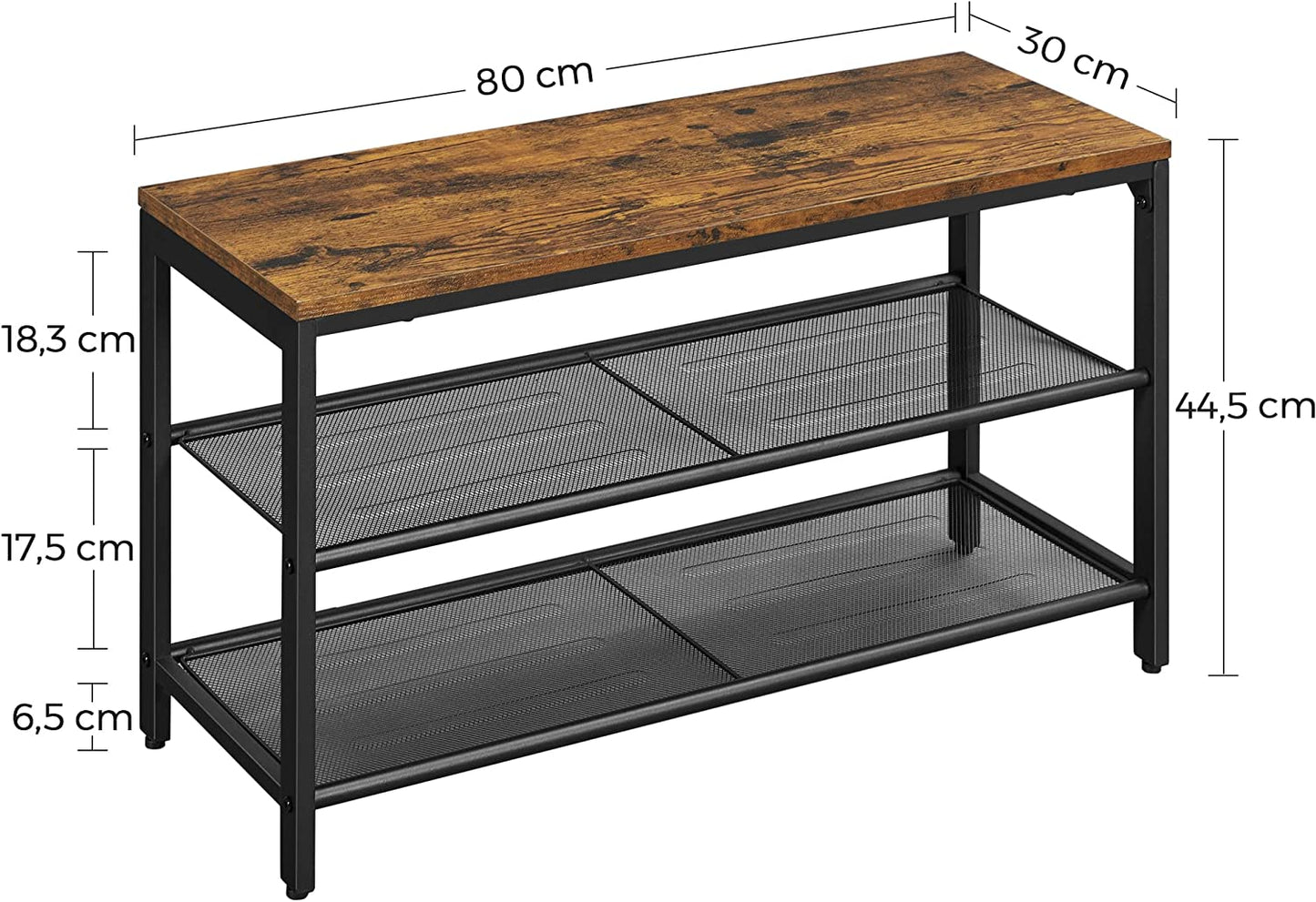 Shoe Bench with Seat, Shoe Rack with 2 Shelves, Shoe Storage Organiser