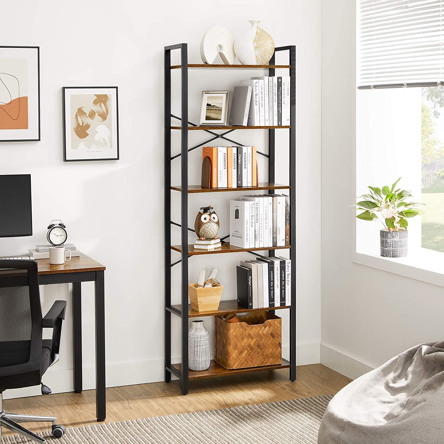 6-Tier Storage Rack Bookshelf Frame for Living Room