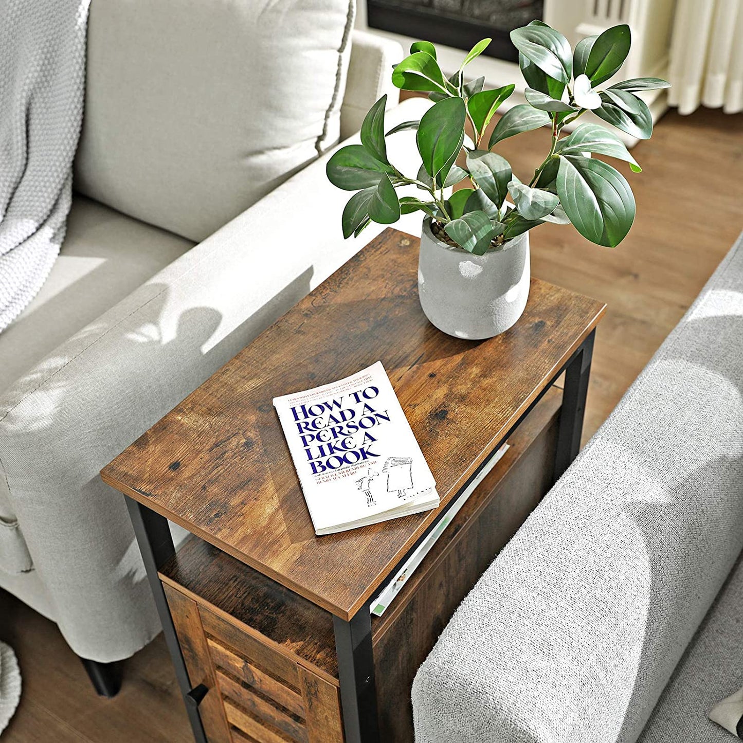 Industrial Style Side Table with Cabinet