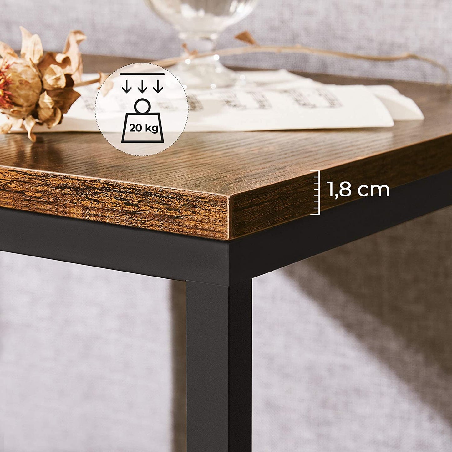 Industrial Style Rustic Brown Side Table with Metal Frame