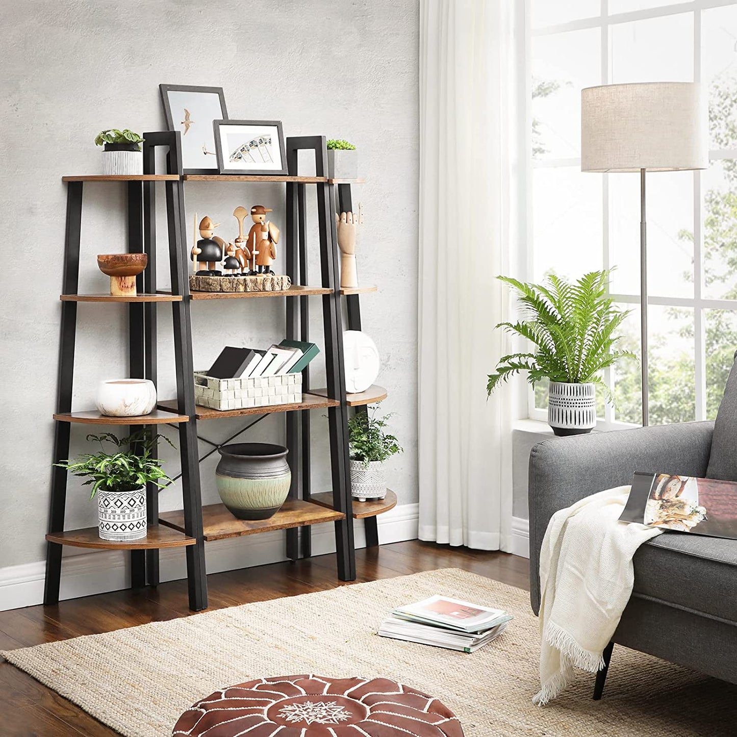 4-Tier Storage Shelves Ladder Bookshelf Industrial Unit Living Room