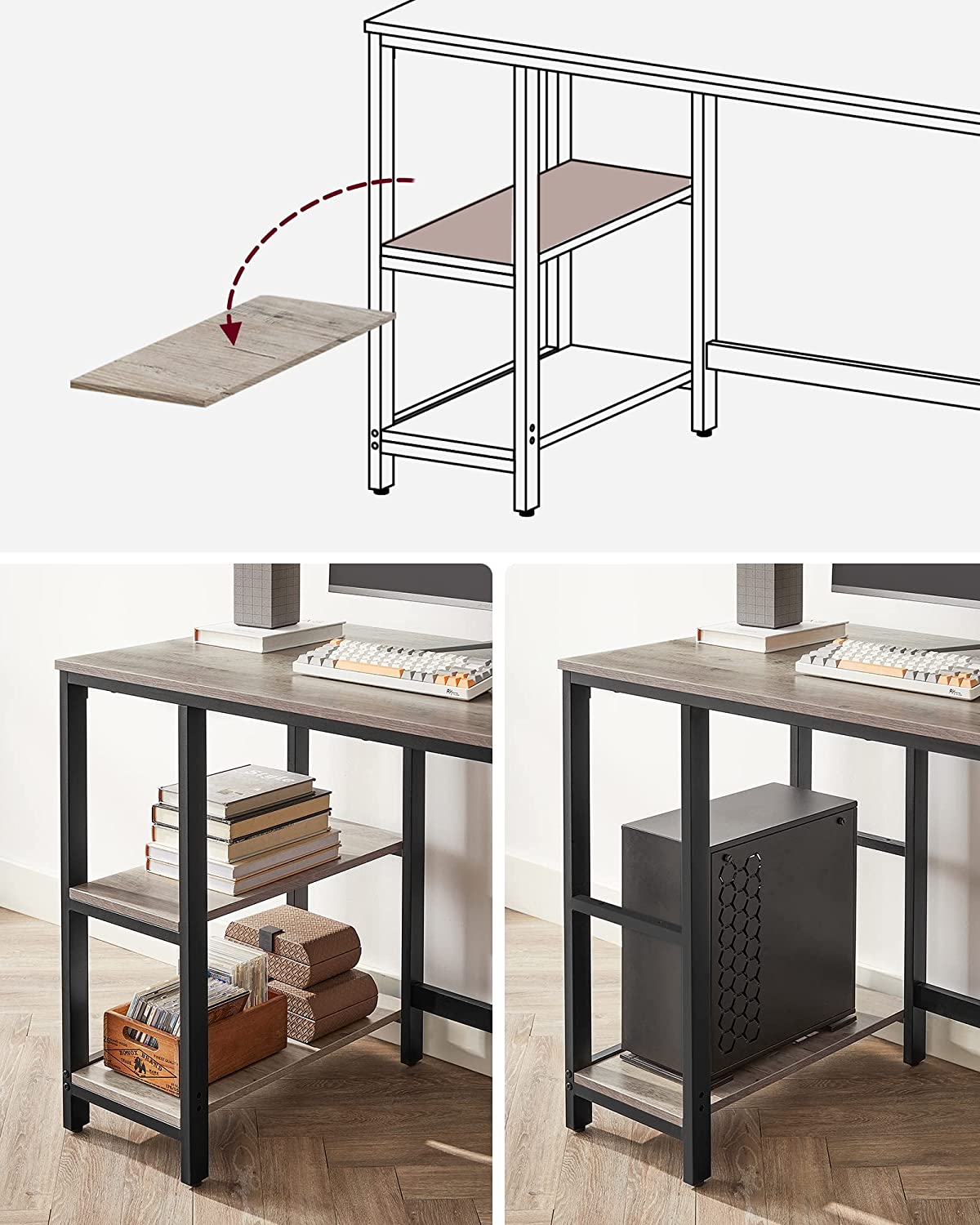 Greige Computer Desk with 2 Shelves