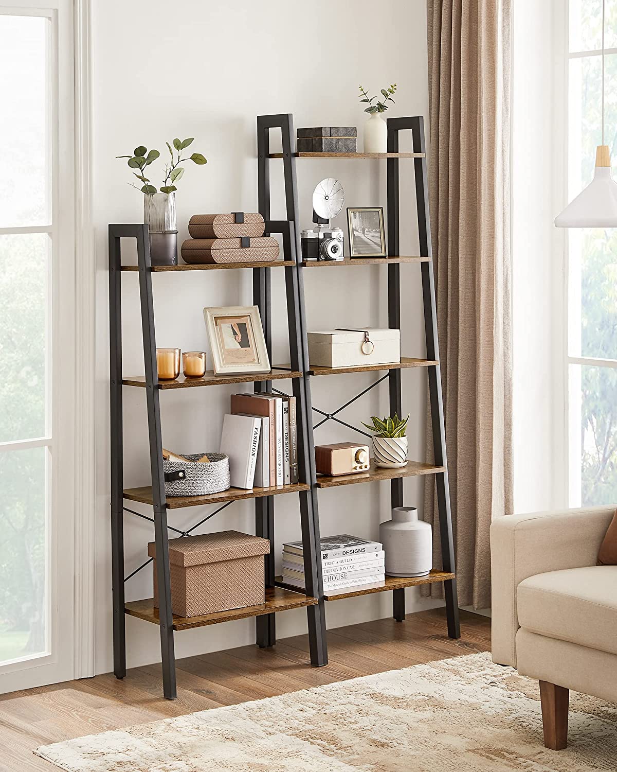 5-Tier Bookcase Book Shelf Storage Ladder Stand Shelf Display Wall Unit