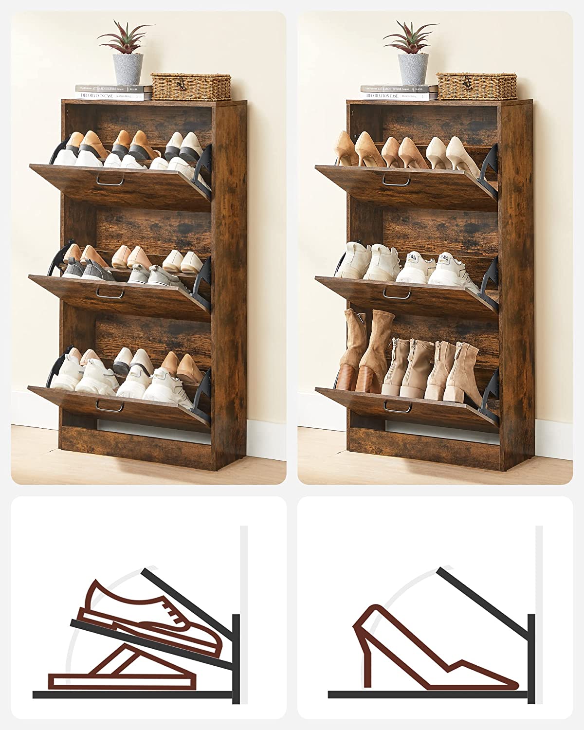 3 Drawer Shoe Storage Cabinet Cupboard Wooden Shoes Stand Rack Retro