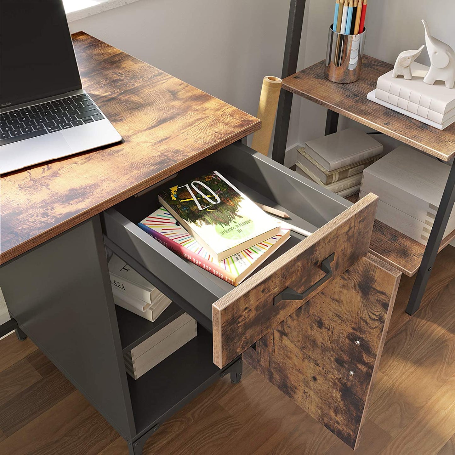 Vintage Computer Desk Writing Desk for Study Office Desk with Cabinet