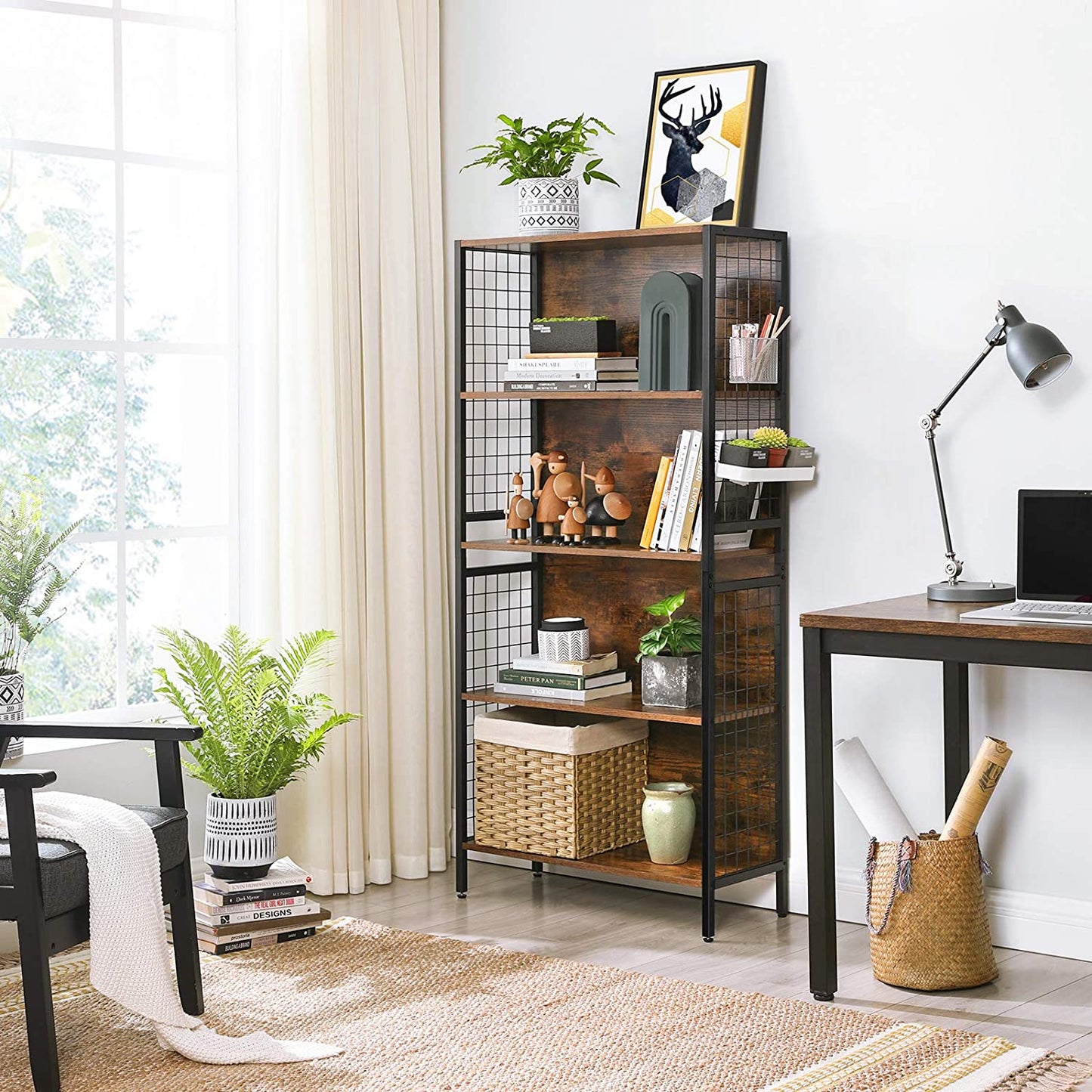 Industrial Style S-Shaped Hooks Bookcase