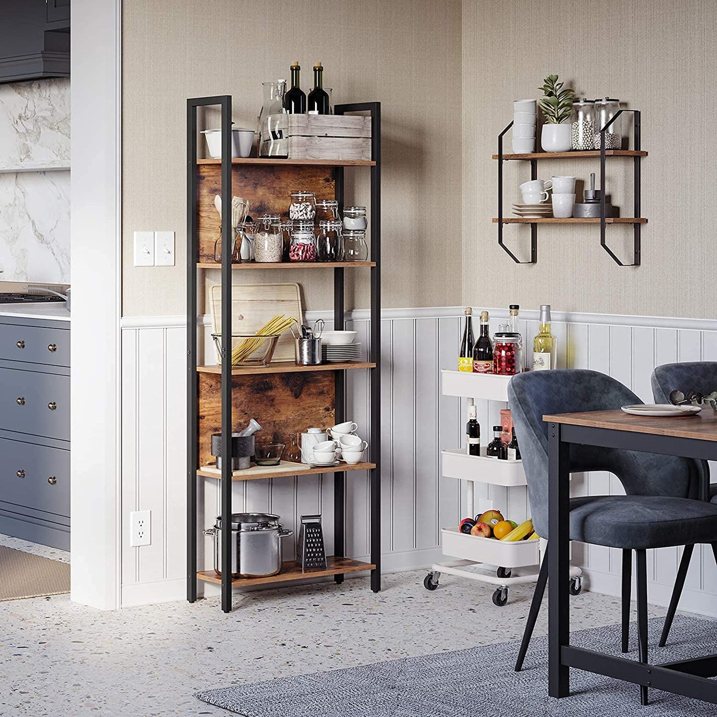 Vintage Bookshelf, Storage Shelf, Kitchen Shelf with 5 Shelves, for Living Room