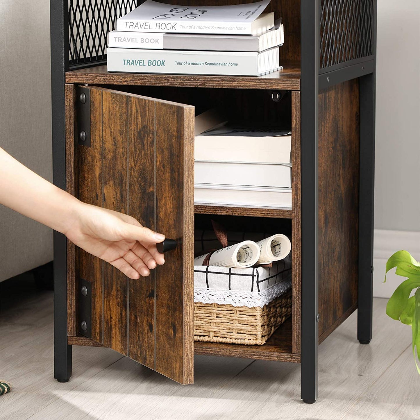 Side Table with Open Shelf and Storage Cabinet