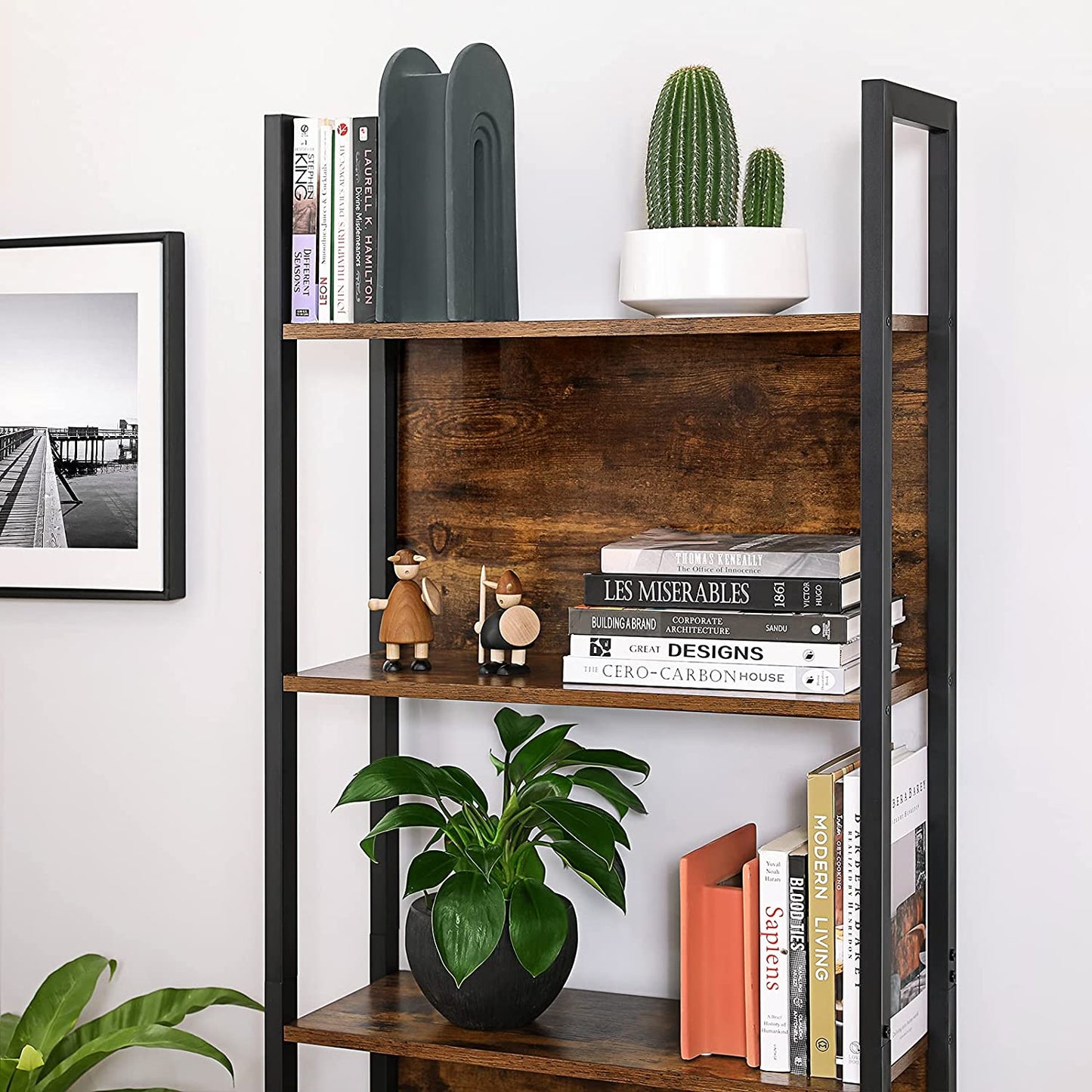 Vintage Bookshelf, Storage Shelf, Kitchen Shelf with 5 Shelves, for Living Room