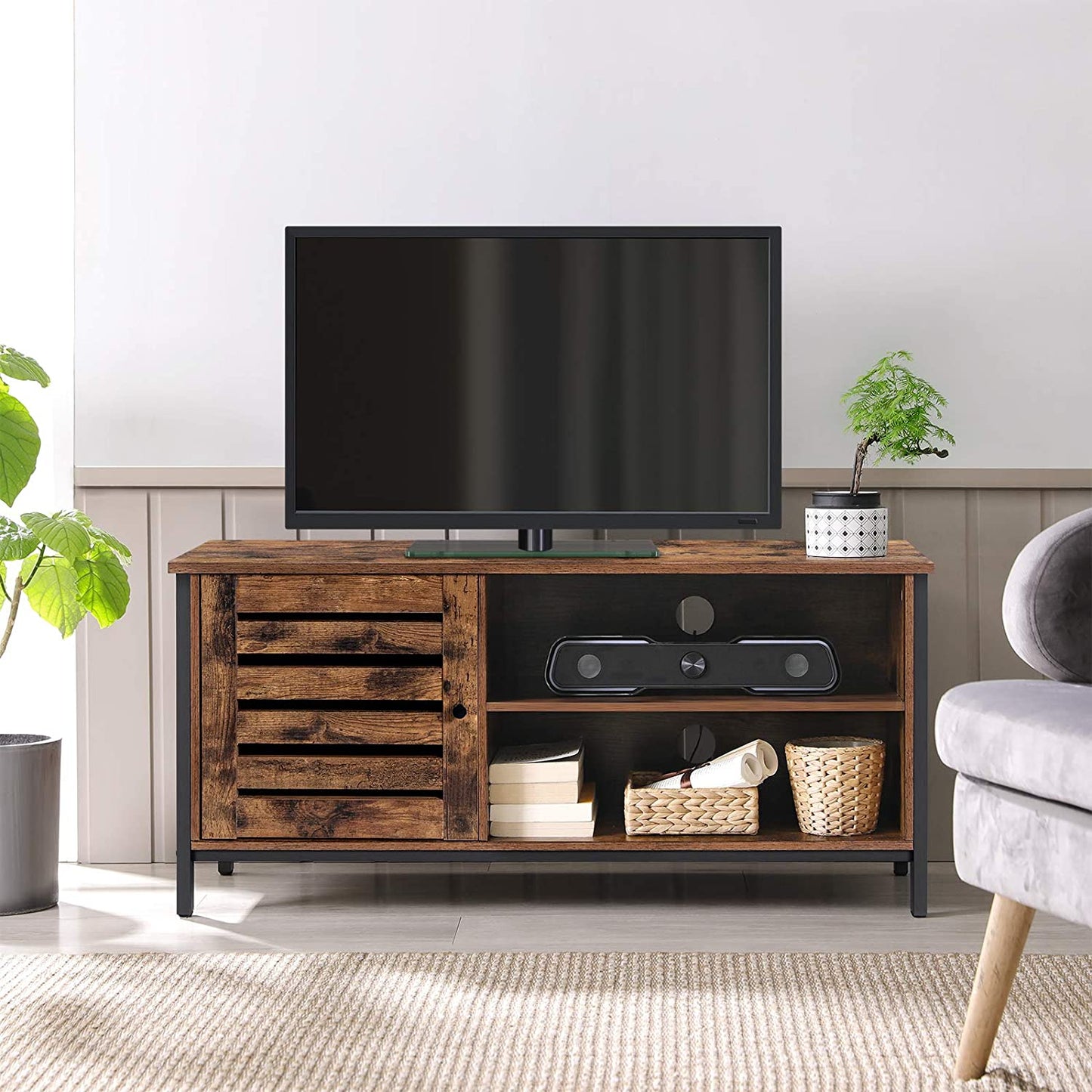 TV Cabinet TV Console TV Stand Cabinet with Louvred Door 2 Shelves