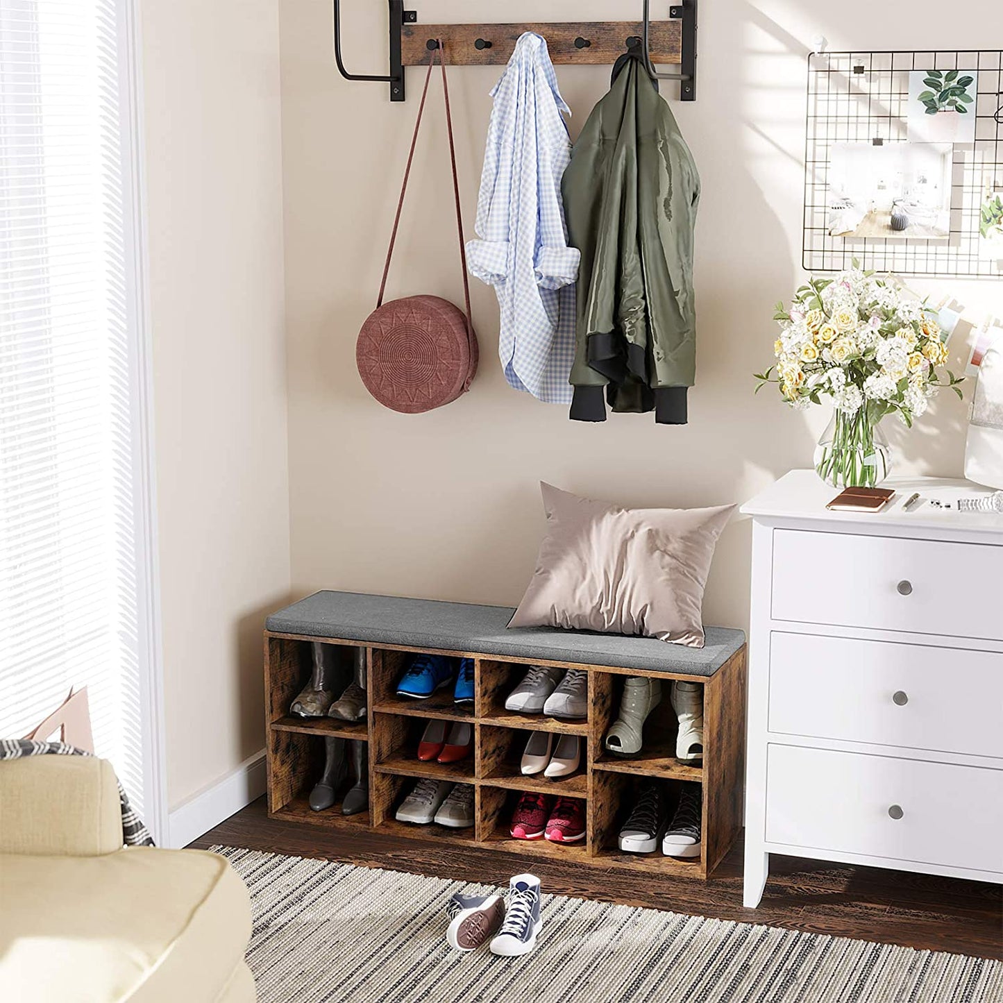 Shoe Bench, Shoe Shelf, Shoe Rack, Storage Cabinet,with Cushion