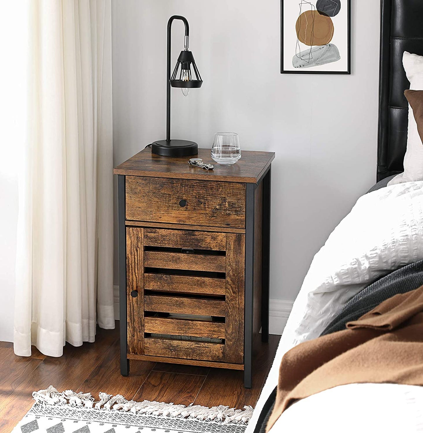 Retro Bedside Table Cabinet Nightstand with Drawer Side Table Bedroom