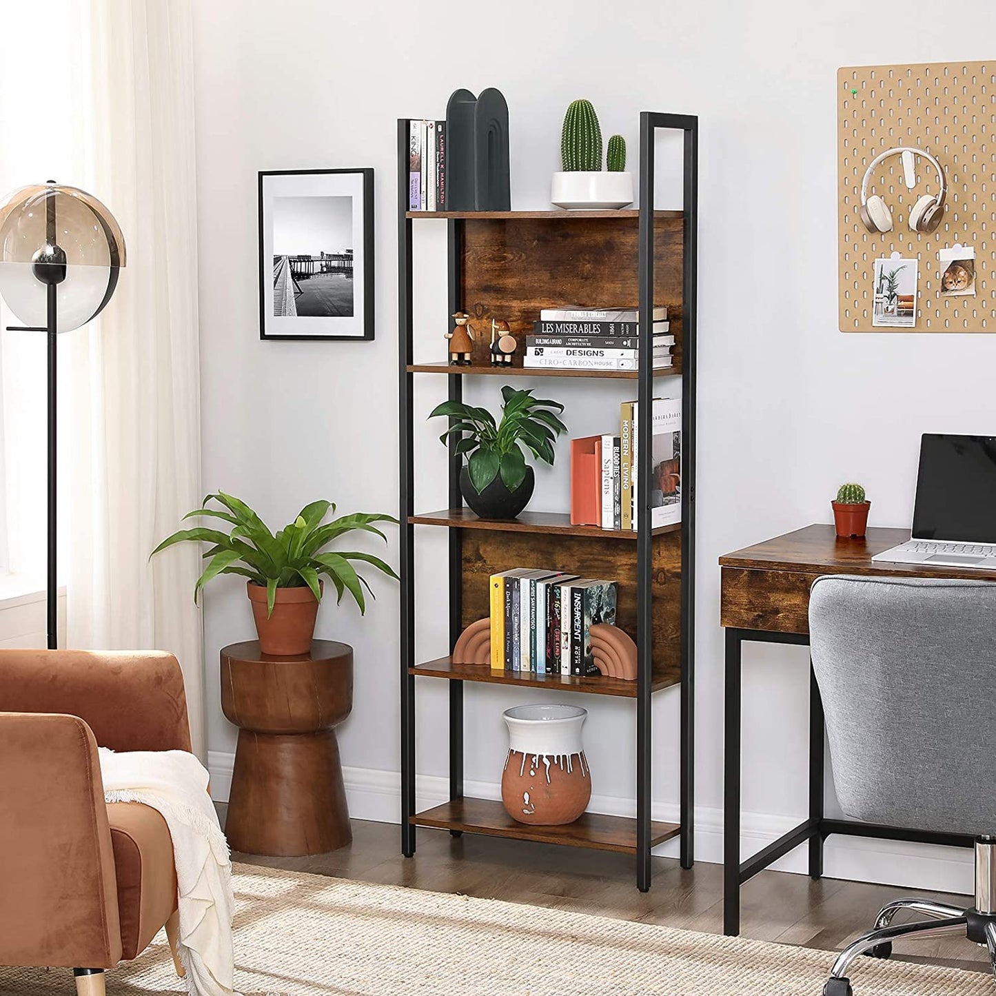 Vintage Bookshelf, Storage Shelf, Kitchen Shelf with 5 Shelves, for Living Room