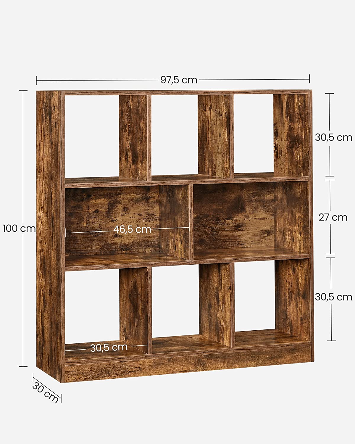 Vintage Bookshelf Storage with Open Cubes Shelves Wooden Office Display