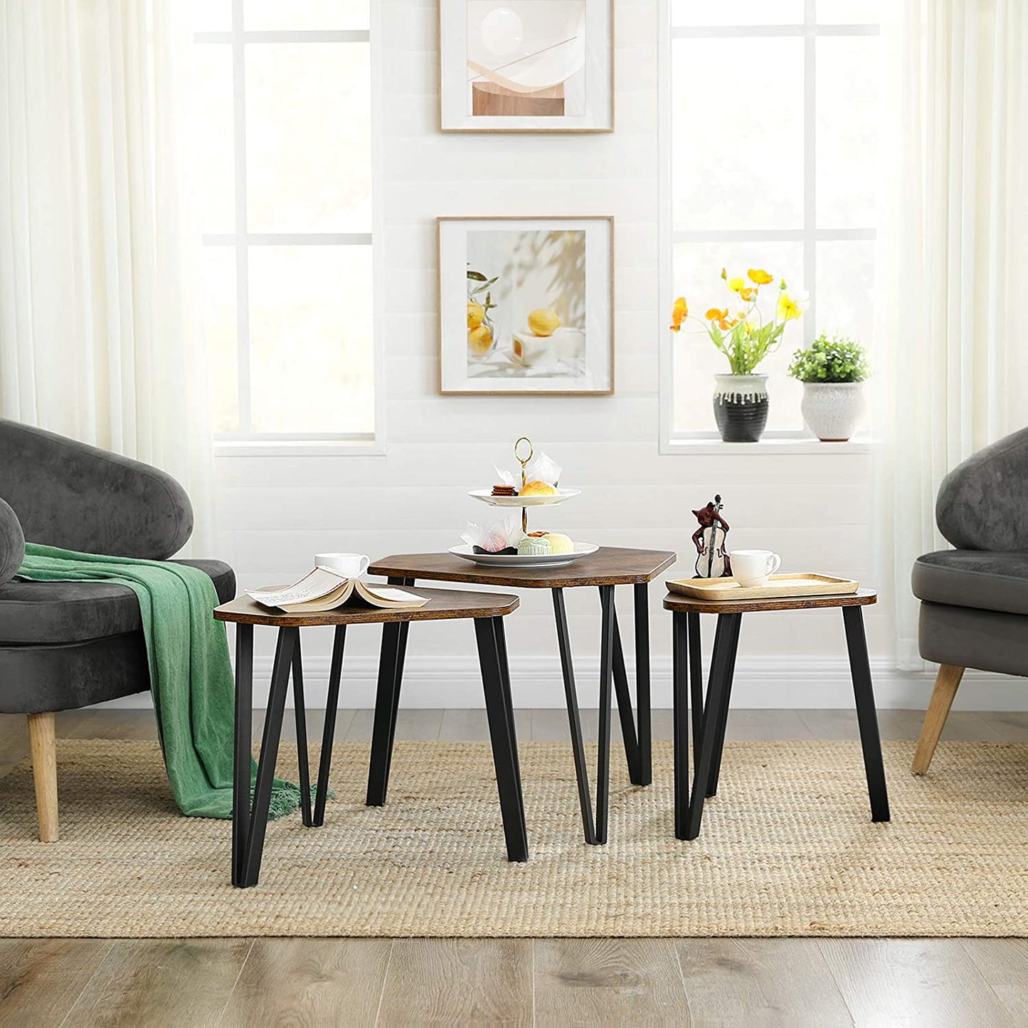 Nesting Coffee Table Set of 3 End Tables Stacking Side Tables Industrial