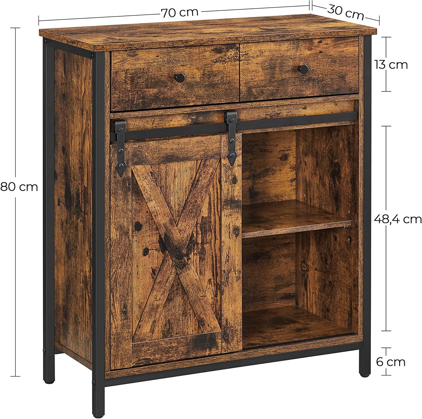 Storage Sideboard with Barn Door Rustic Brown Black