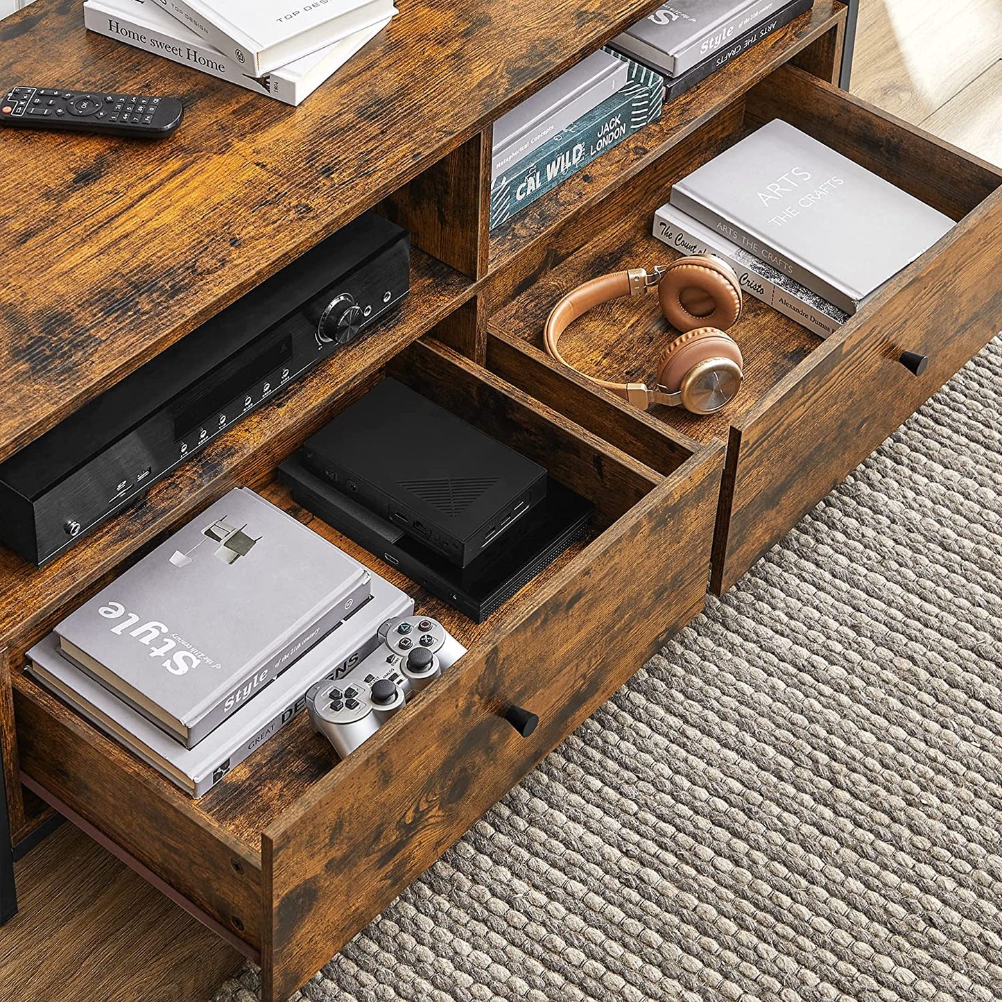 Industrial Style TV Stand with 2 Drawers