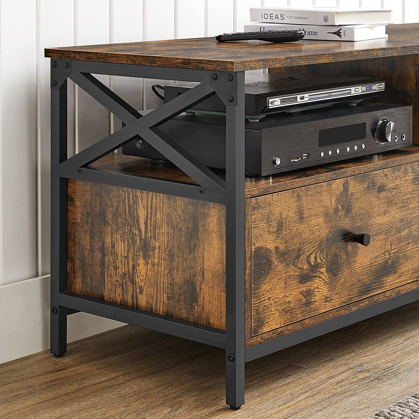 Industrial Style TV Stand with 2 Drawers