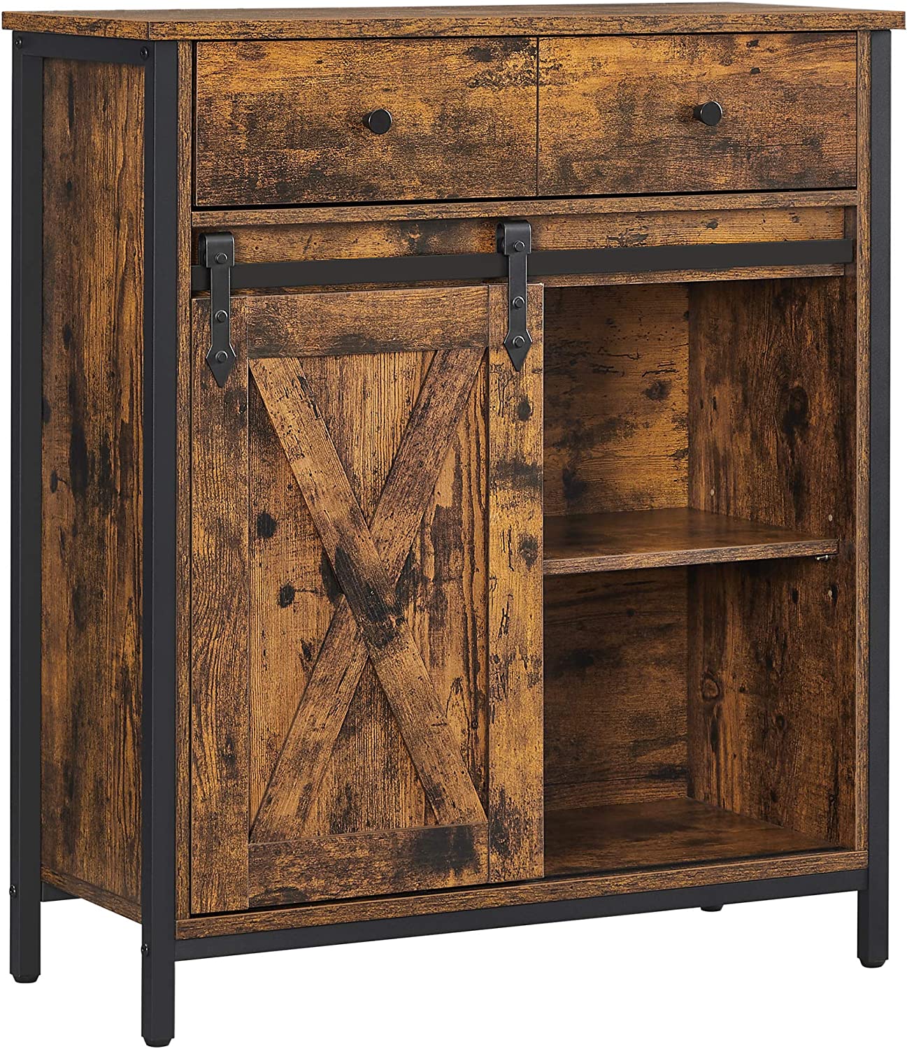 Storage Sideboard with Barn Door Rustic Brown Black