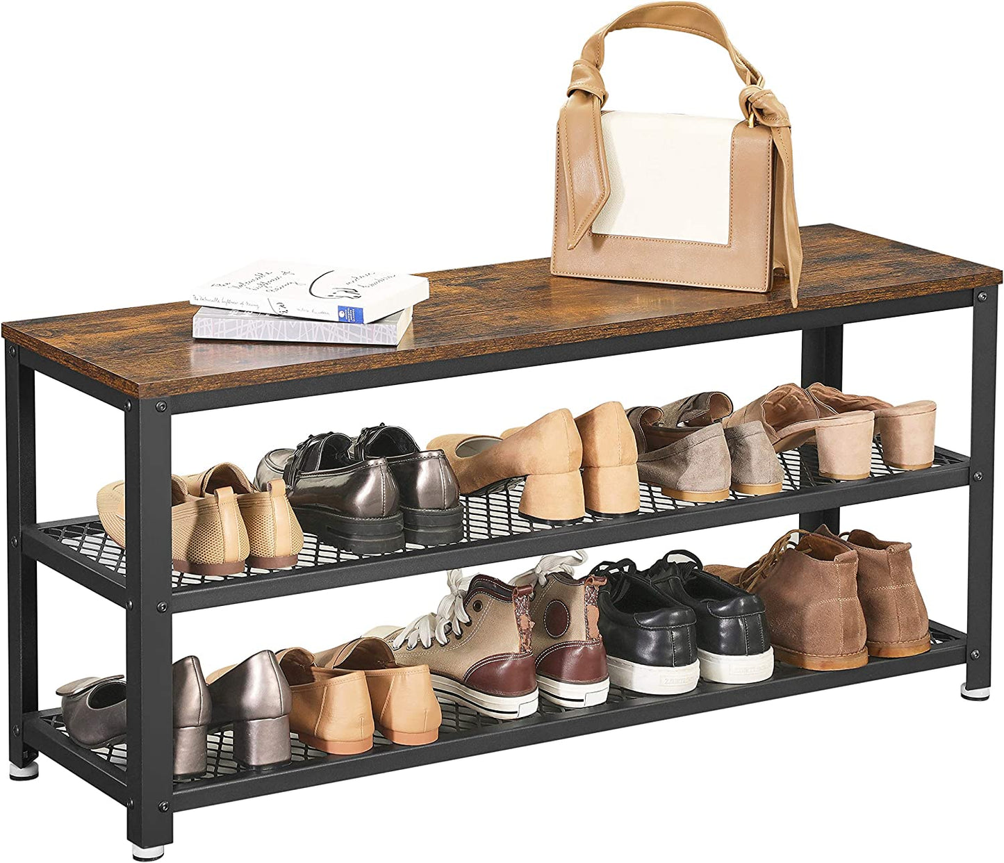 Rustic Brown 3-Tier Shoe Storage Bench