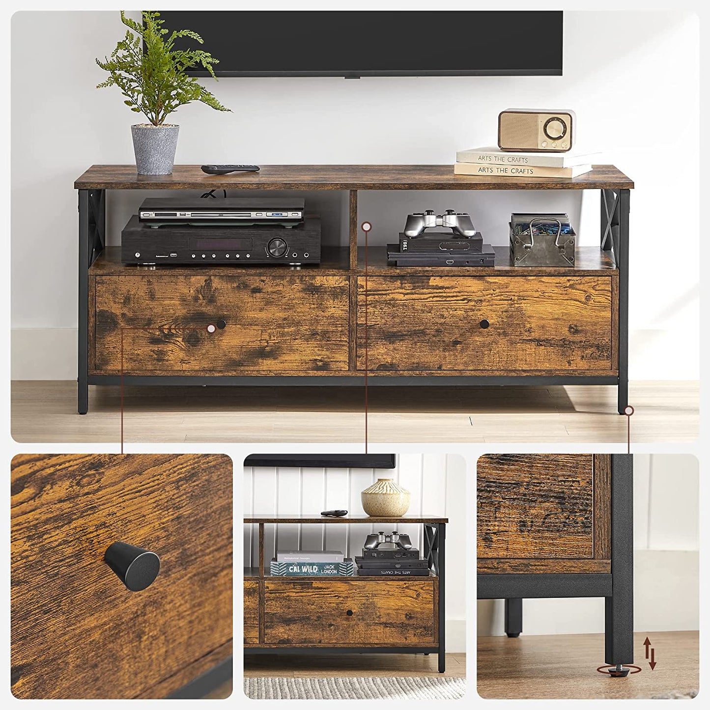 Industrial Style TV Stand with 2 Drawers