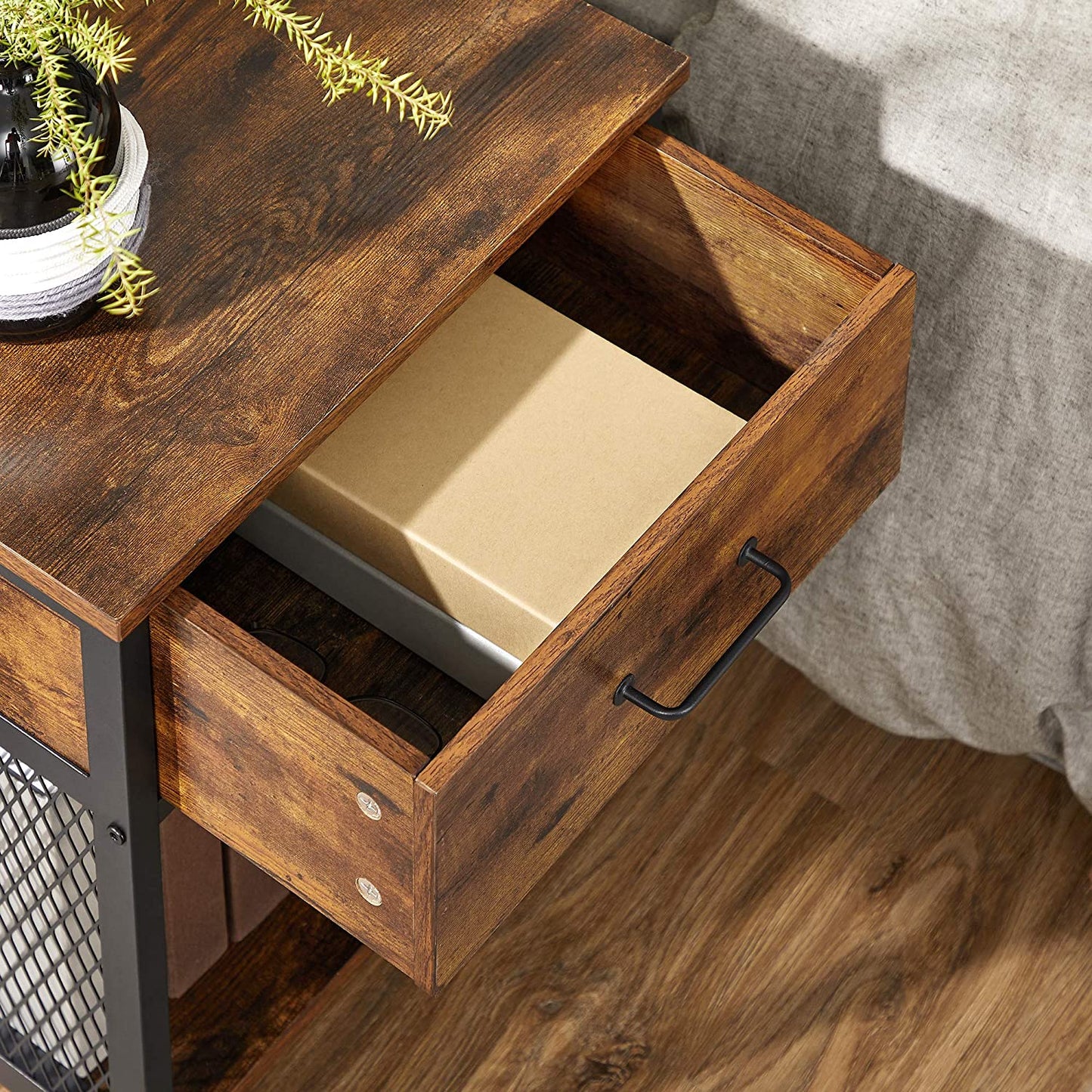 Industrial Style Open Compartment Nightstand