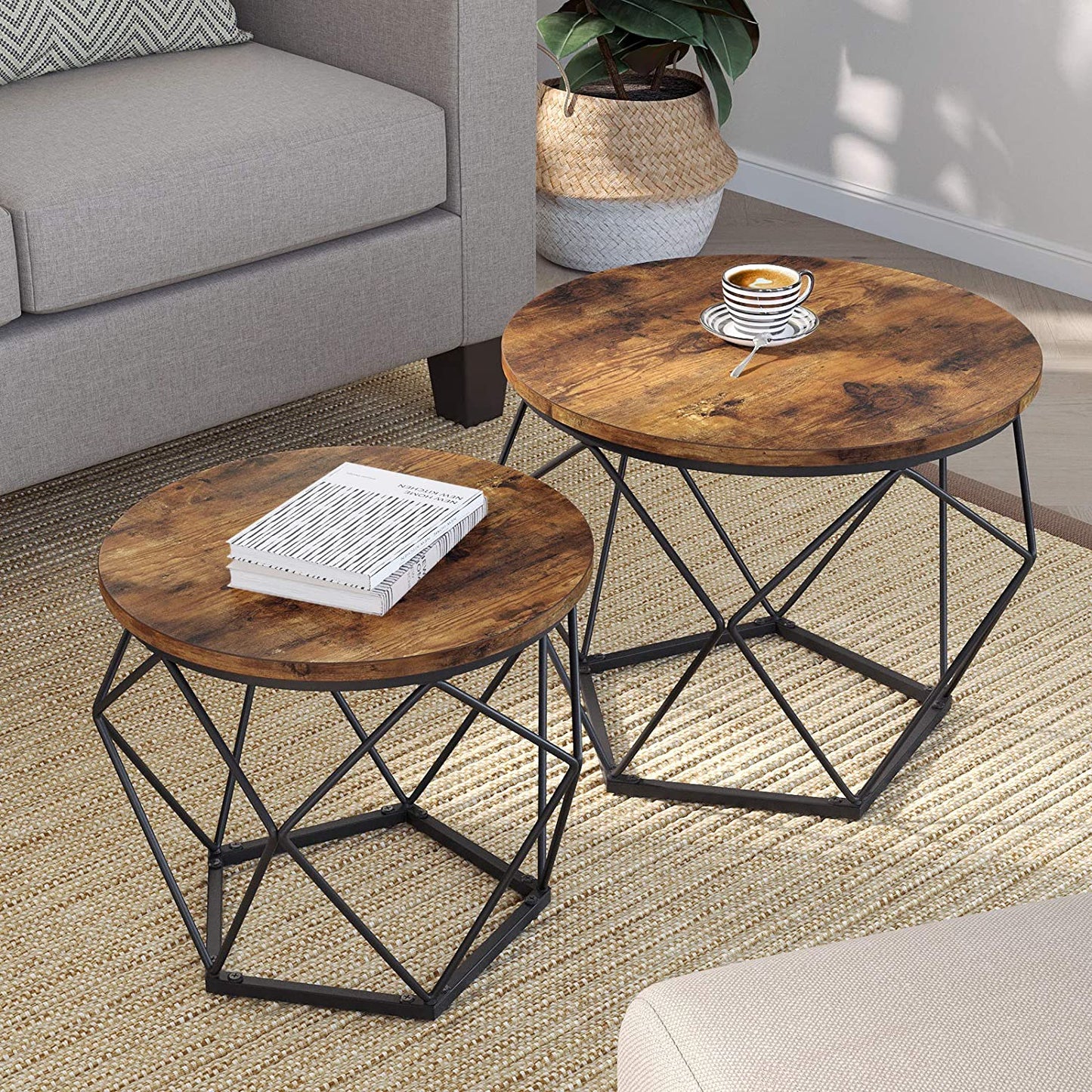 Set of 2 Side Tables, Coffee Tables, Tea Table, Side End Tables, Living Room