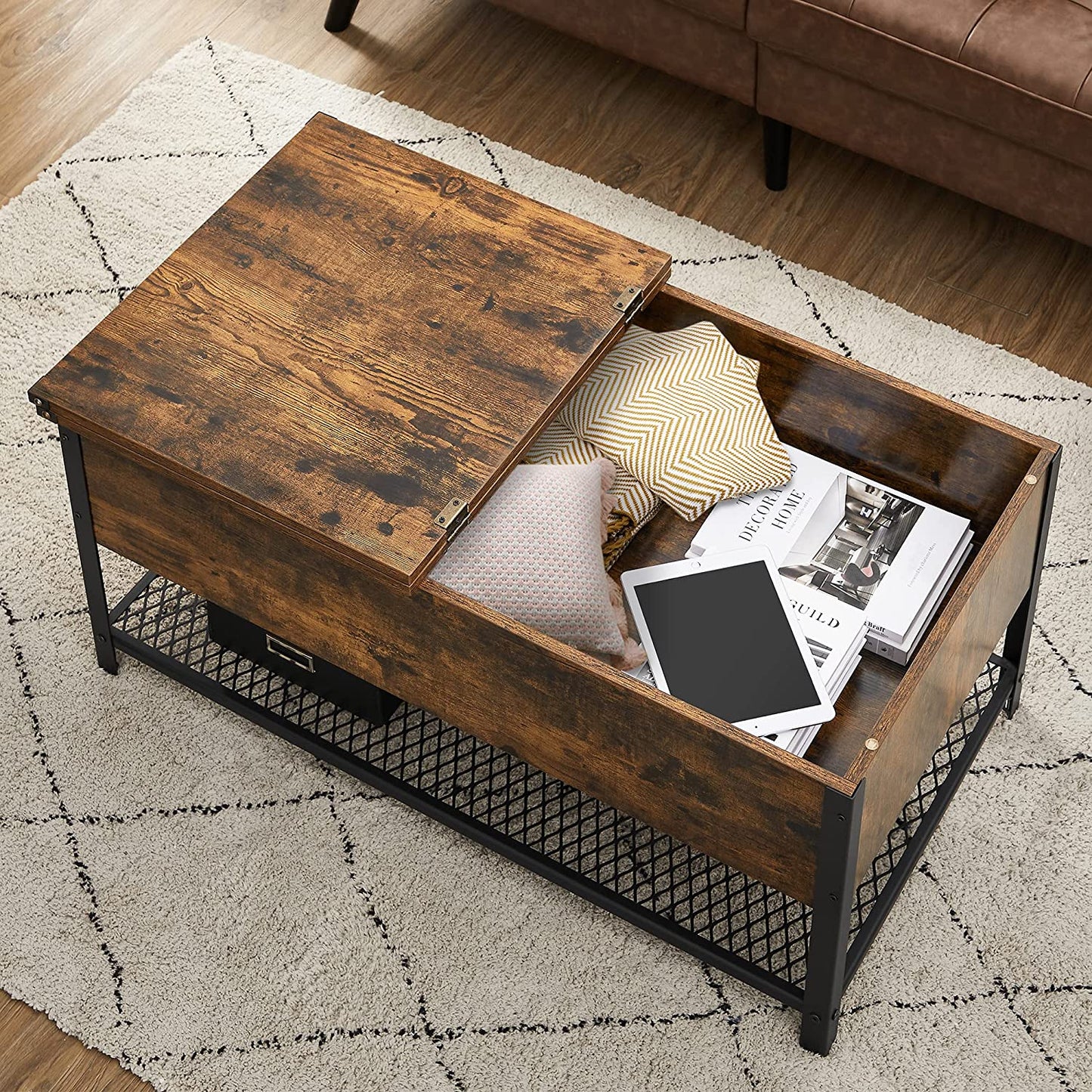 Industrial Style Coffee Table with Folding Top