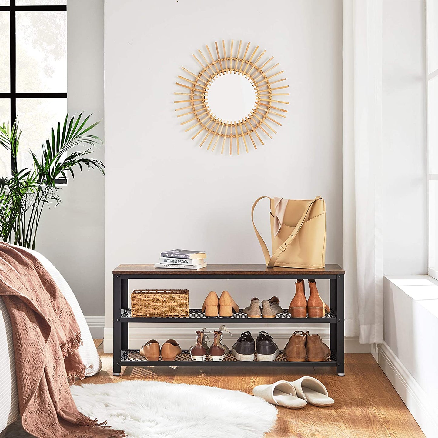 Rustic Brown 3-Tier Shoe Storage Bench