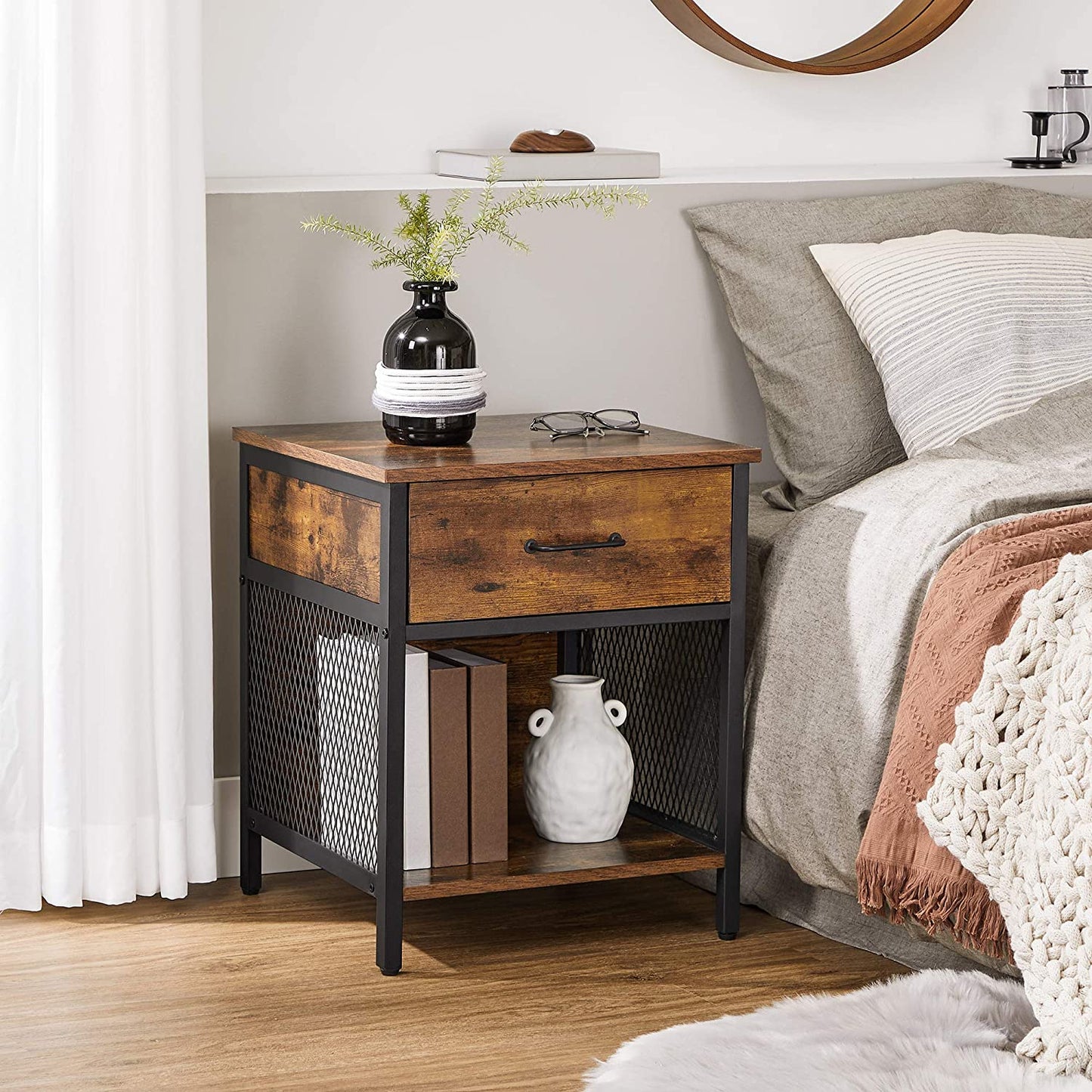 Industrial Style Open Compartment Nightstand