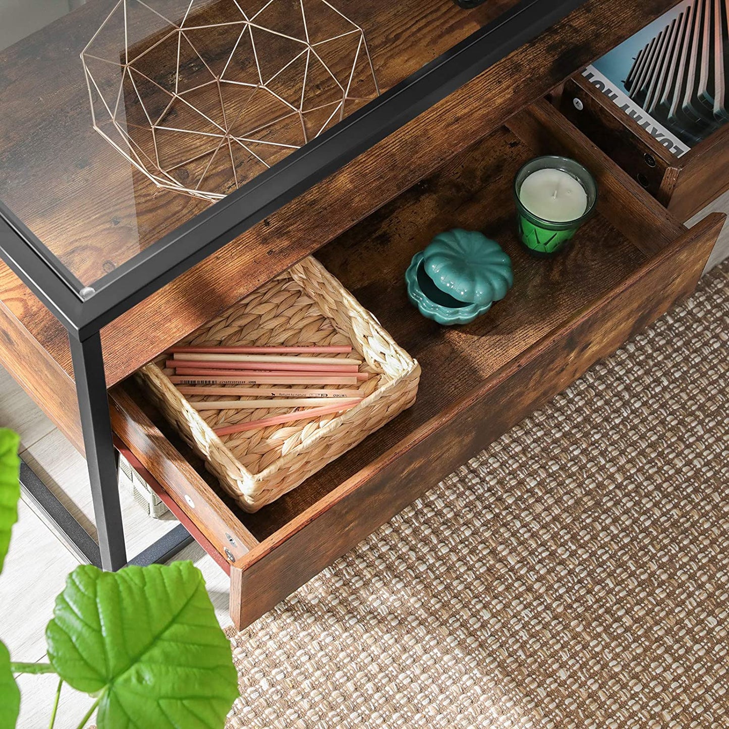 TV Cabinet, TV Console with 2 Drawers, TV Stand,Tempered Glass Top,Sideboard