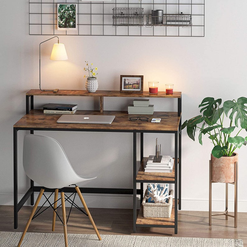 Industrial Style Computer Desk With Monitor Stand And Steel Frame Home Office