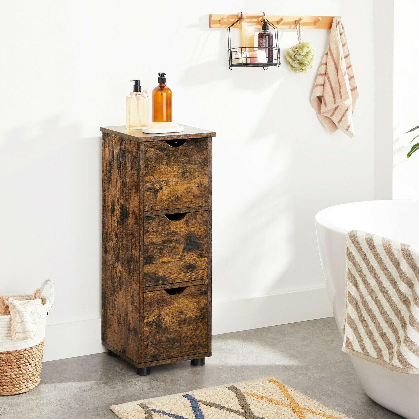 Bathroom Floor Cabinet,30 x 30 x 80 cm, Rustic Brown