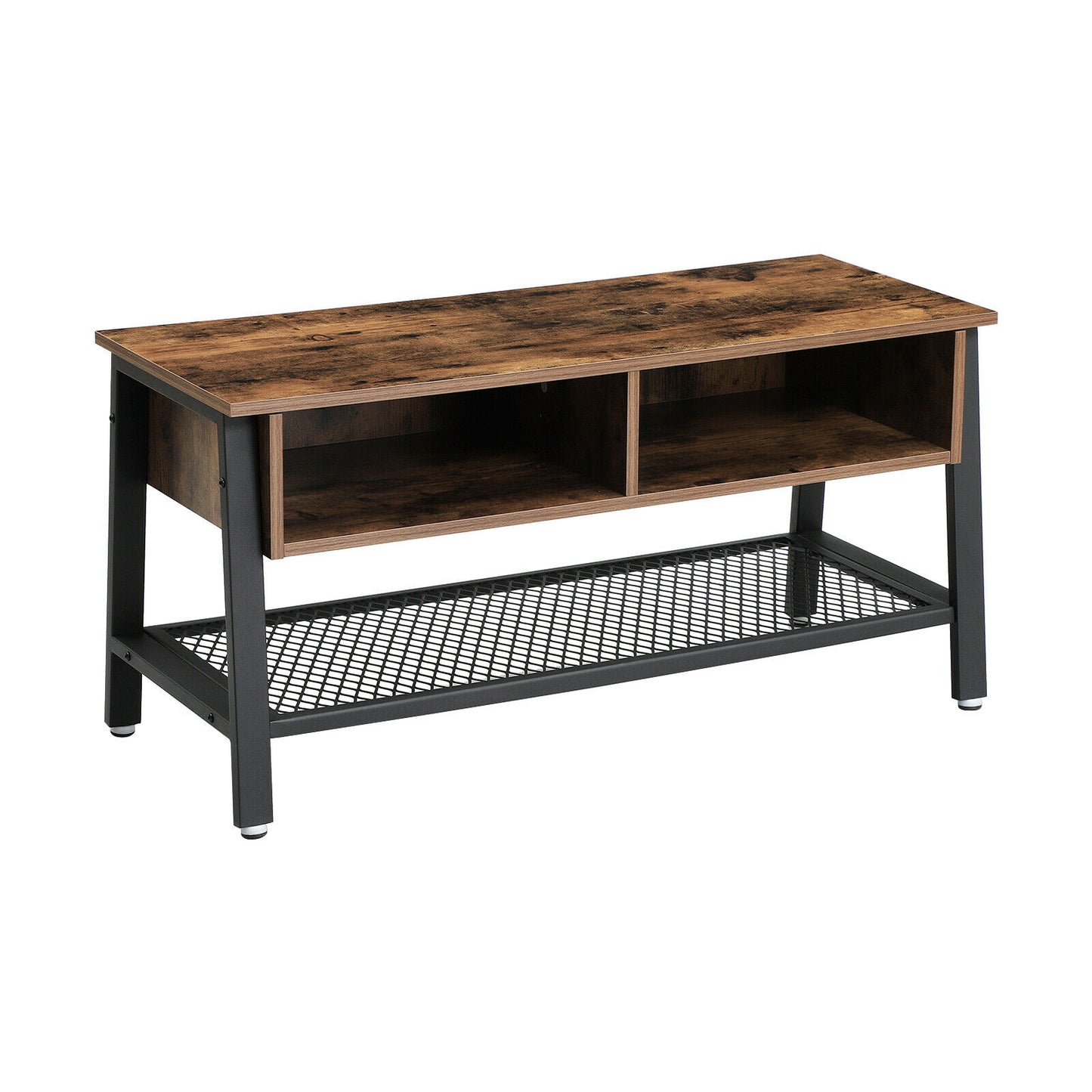 TV Stand, Industrial TV Cabinet with Mesh Storage Shelf, Coffee Table