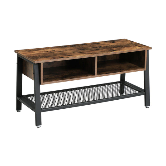 TV Stand, Industrial TV Cabinet with Mesh Storage Shelf, Coffee Table