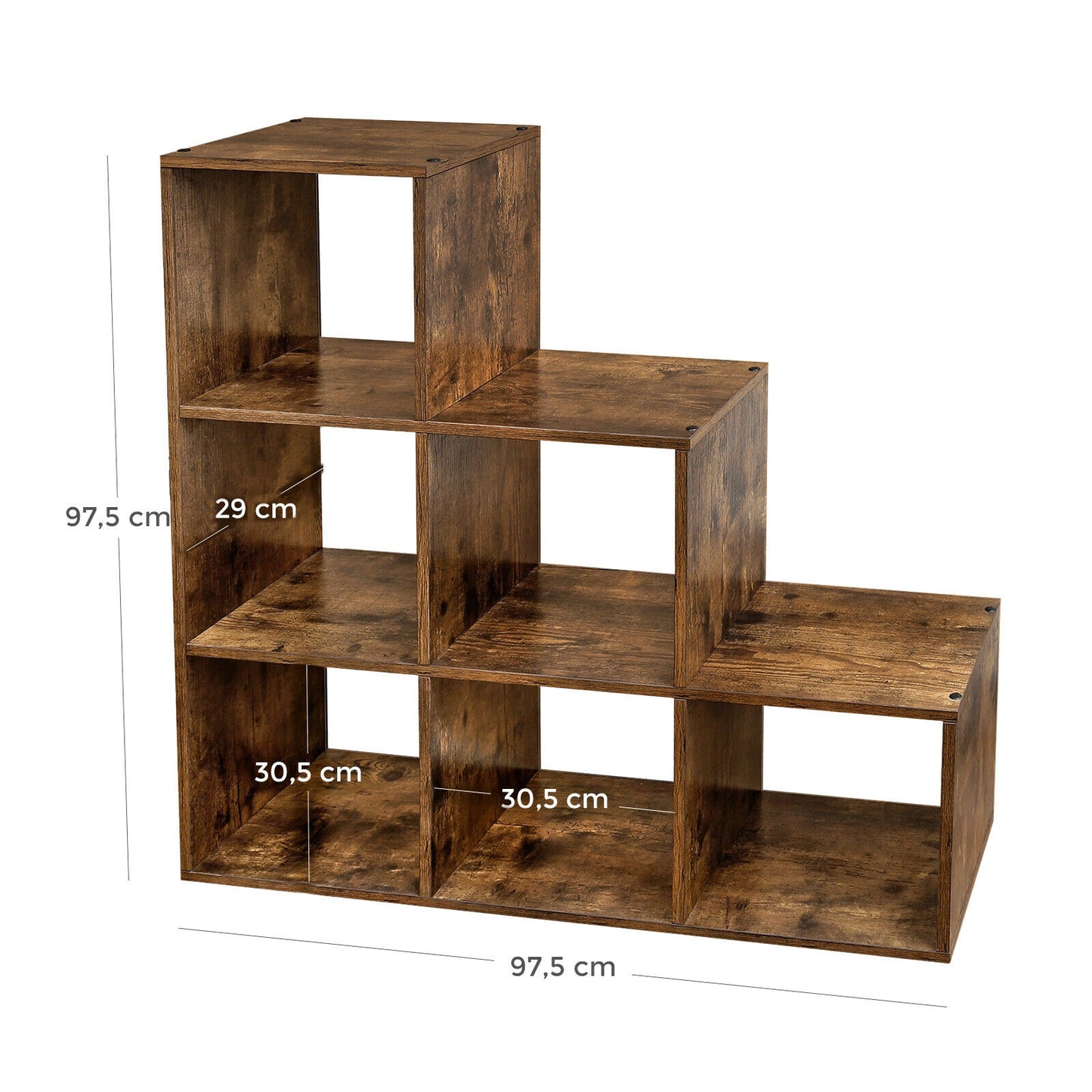 Bookshelves, 6-Cube Bookcase, 97.5 x 29 x 97.5 cm,Rustic Brown