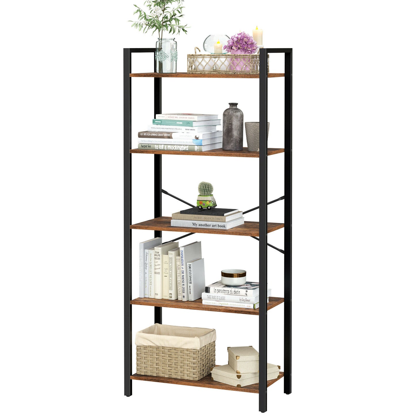 5-Tier Storage Rack, Bookshelf with Steel Frame, for Living Room