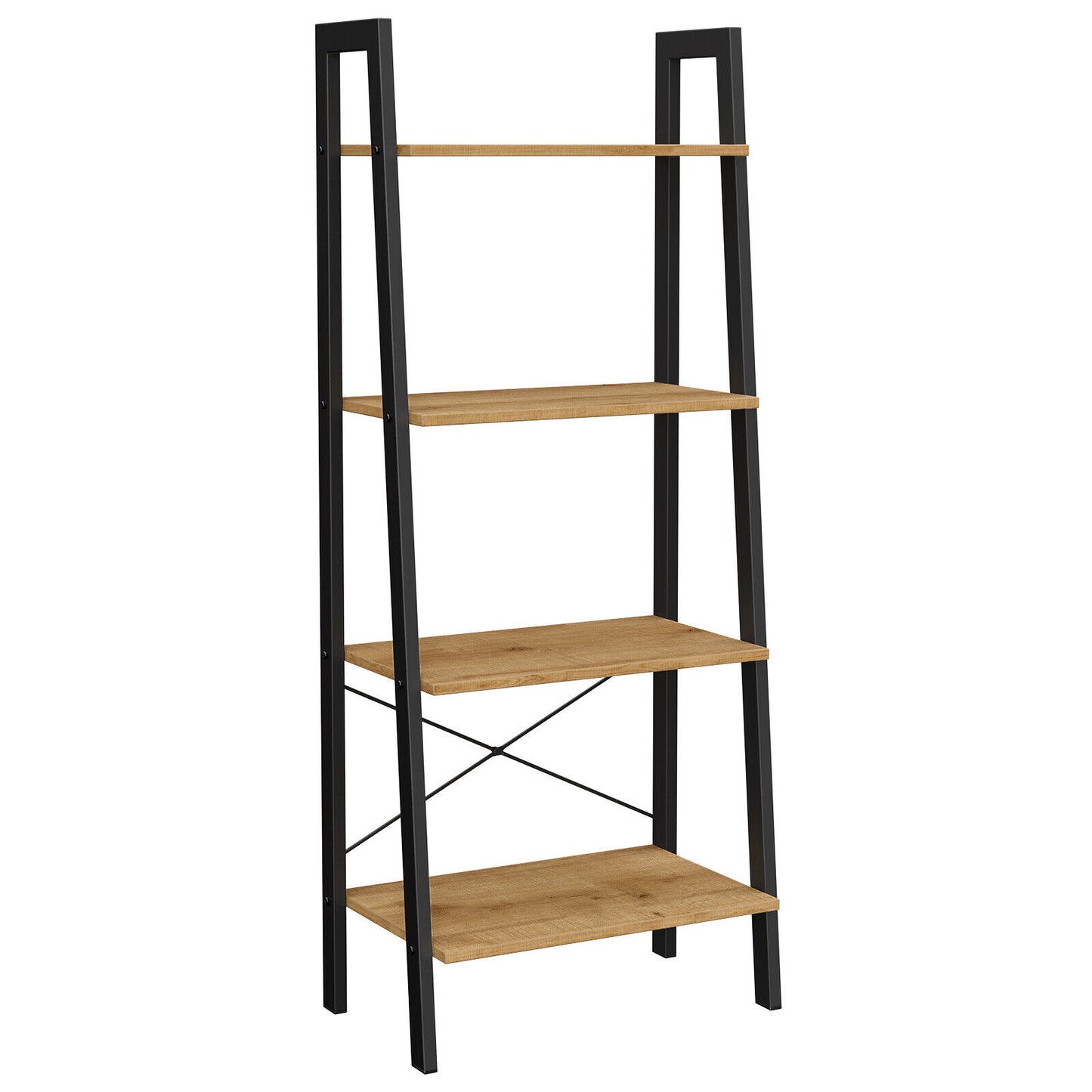 Industrial Style Bookshelf Ladder Shelf Honey Brown and Black