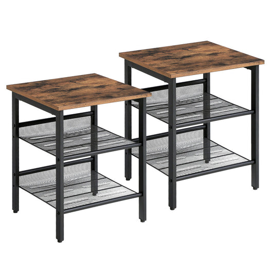 Retro Side Table Set Nightstand Set of 2 Bedside Tables with Shelves