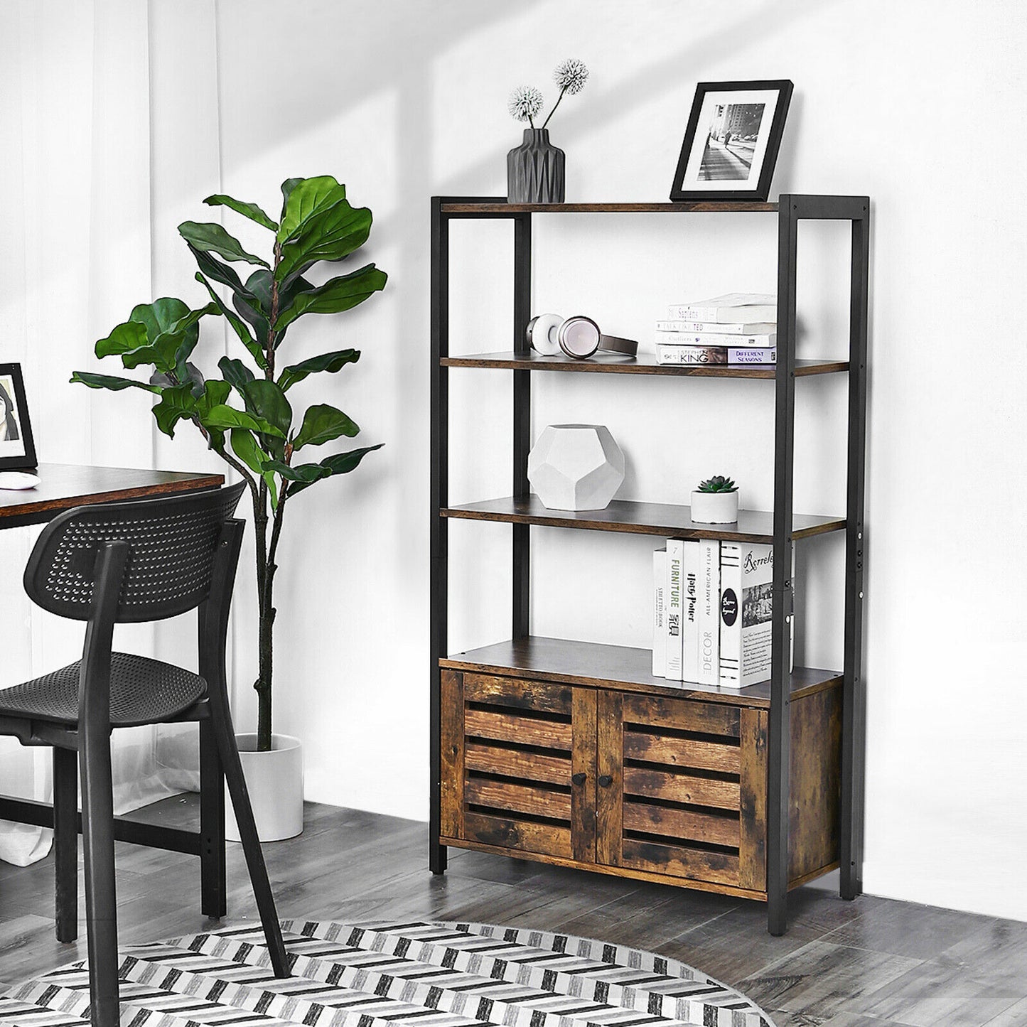 Floor Standing Bookcase Cabinet Shelf Storage Display case Industrial