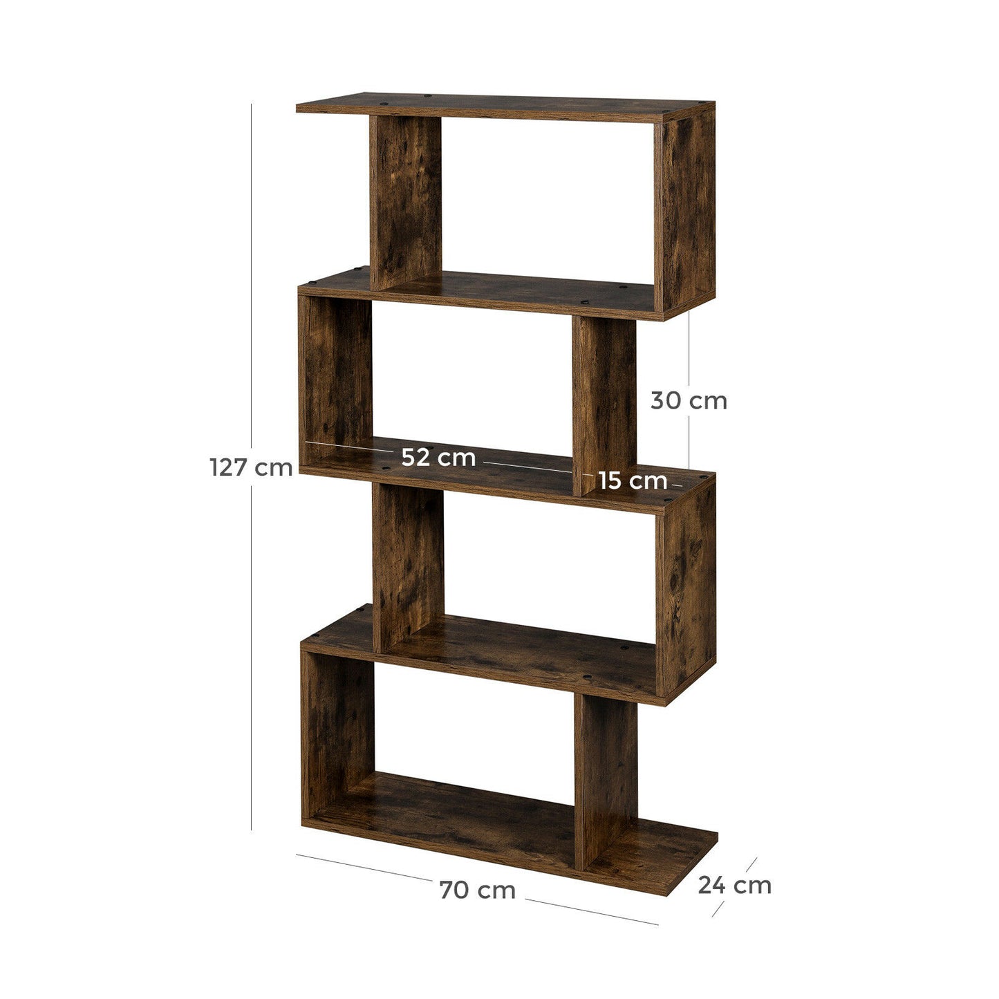 Retro 4 Tier Bookcase S Shape Storage Shelf Display Unit Stand Wooden