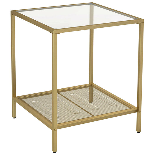 2-Tier End Table, Side Table Accent Table Tempered Glass Top and Mesh Shelf