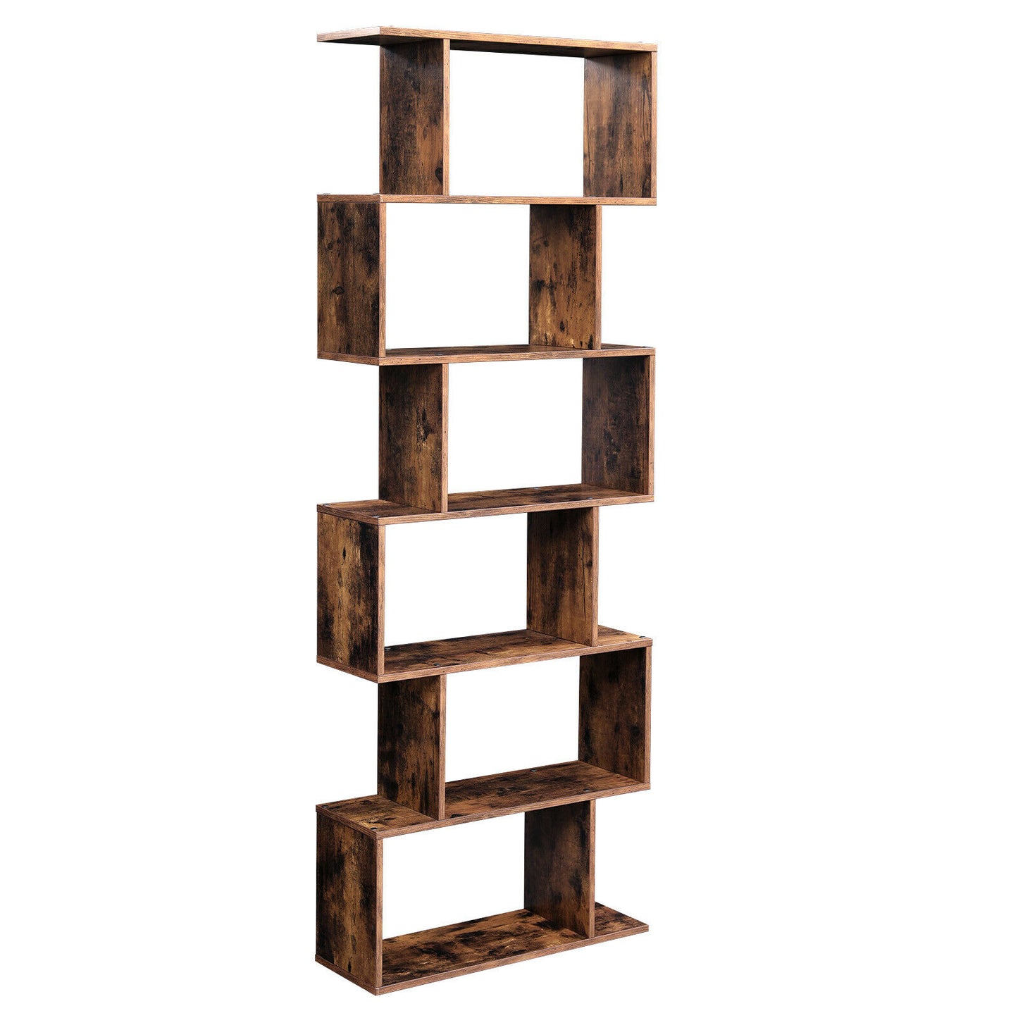 Retro Bookcase S Shape Shelving Unit 6 Tier Display Storage Shelf Wooden