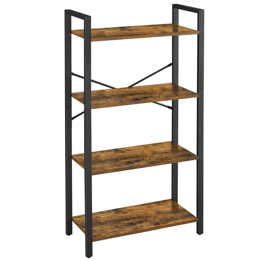 Industrial Style 4-Tier Bookshelf, Storage Rack with Steel Frame